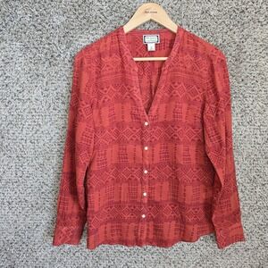 Lucky Brand Top Womens Medium Red Button Up Peter Dunham Lightweight Casual